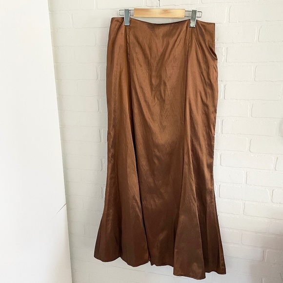 Vintage Maxi skirt Gown Liquid Mermaid Prom Bronze Fluid Taffeta Volume Sz 12 - Picture 3 of 10